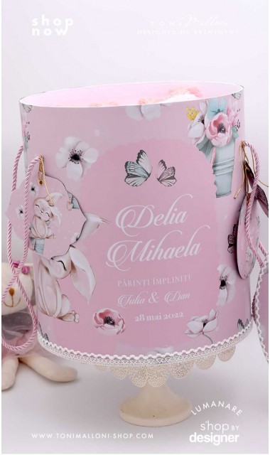 Trusou cu fluturi si flori ideal pentru un botez primavara Pink Spring 1